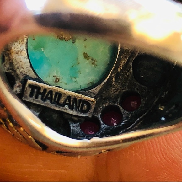Vintage Sally C Turquoise Ruby Sterling Silver Ring - Picture 7 of 12